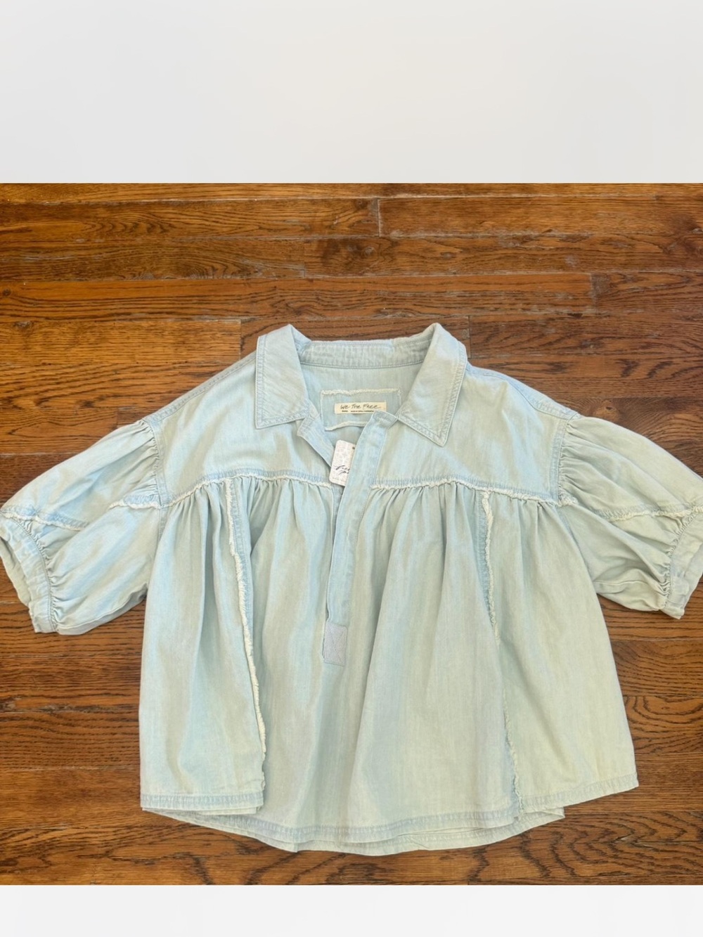 Light Wash Chambray Puff Sleeve Top - Free People